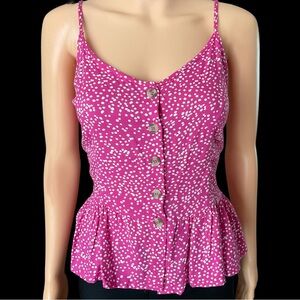 Pink Polka Dot Button-Up Peplum Top